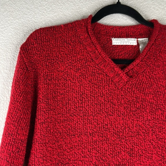 Carolyn Taylor Red & Black V-Neck Classic Long Sleeve Knit Sweater Size Medium - Picture 2 of 4